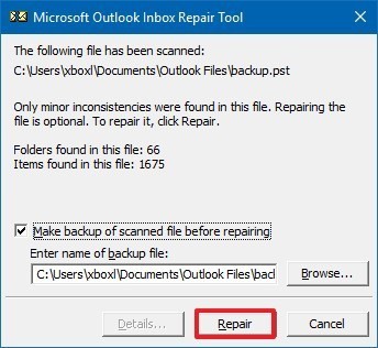 Outlook pst repair not responding
